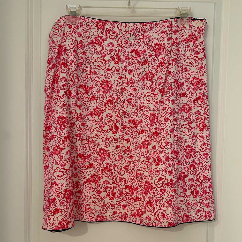 David Brooks Pink and White A-Line Skirt Knee-Length Casual